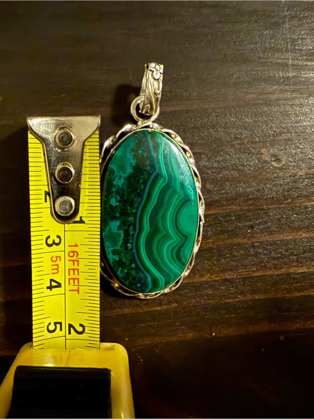 Green Malachite Oval Pendant Sterling-Style Setting